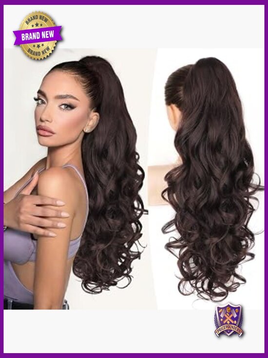 24 Inch Wavy Clip In Ponytail Extension Long Curly Hairpiece Glueless main image 6